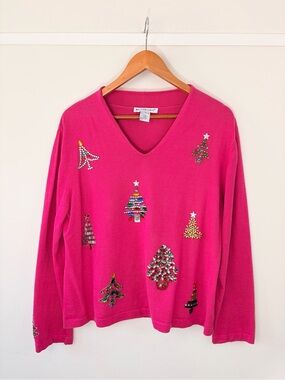 Belle Pointe fuschia Christmas tree sequin sweater